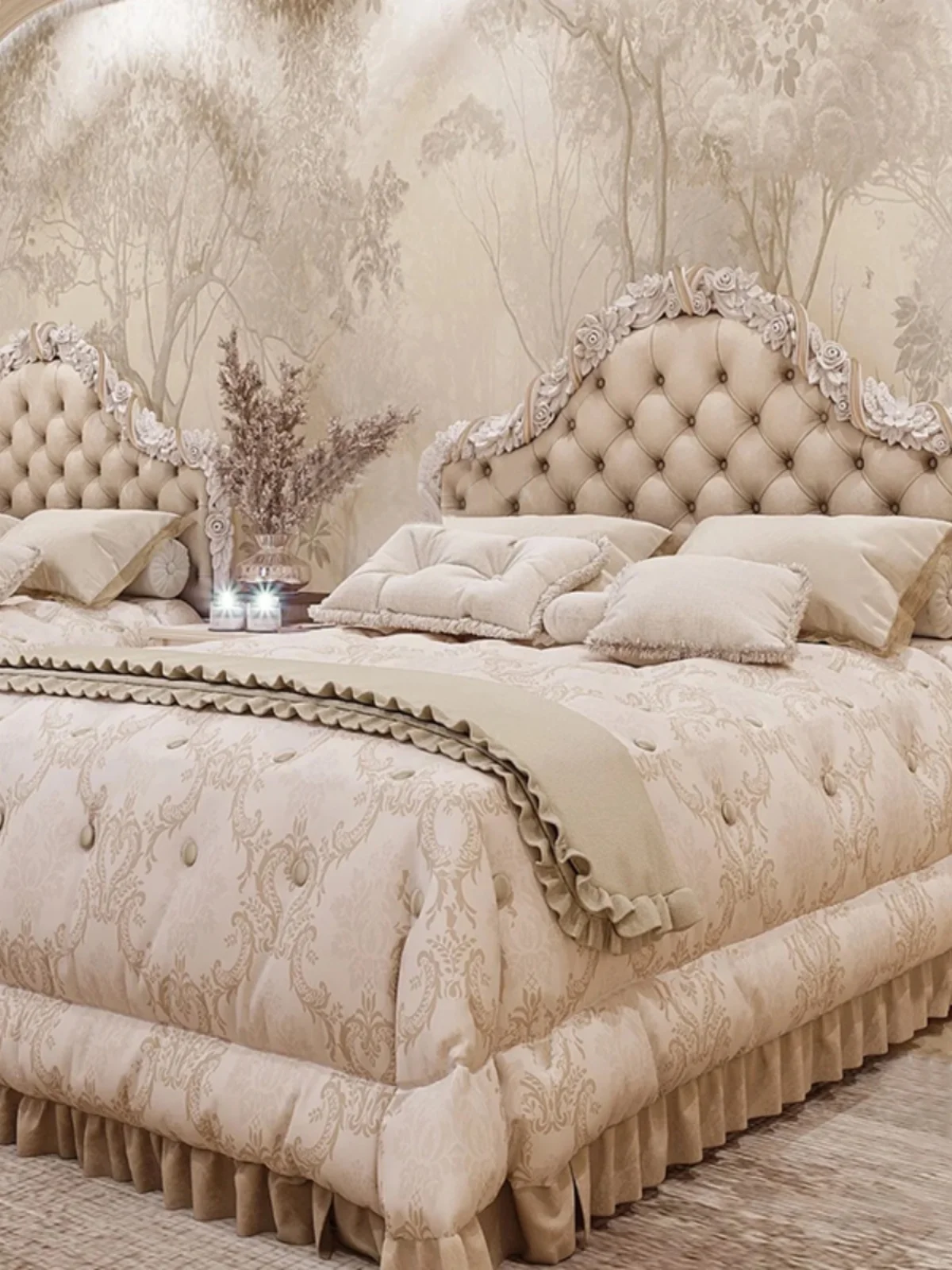 Franču cieta koka griešanai mūsdienu vienkārši pils gulta high-end gaismas luksusa divvietīgu gultu1