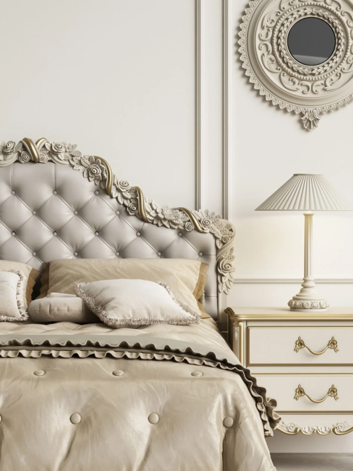 Franču cieta koka griešanai mūsdienu vienkārši pils gulta high-end gaismas luksusa divvietīgu gultu3