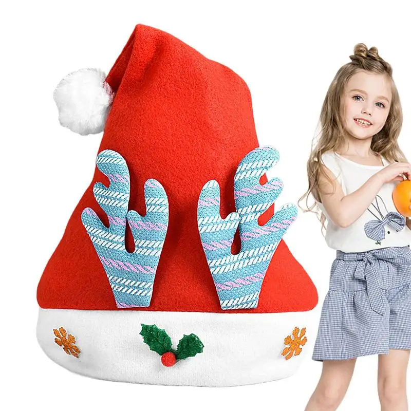 Santa Hat Bērniem Pūkains Brīvdienu Cepure ar Karikatūra Patteren Ragi Jauno Gadu Gudrs Pieaugušajiem CapNavidad Noel Ziemassvētki Apdare 20244