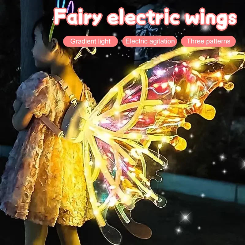 Tauriņa Spārni ar Gaismas Mūziku Elektrisko Elfu Spārni Mirdzošu Eņģeļu Spārnu Halloween Saģērbt Prop Meitenes Happy Birthday Party Deco0