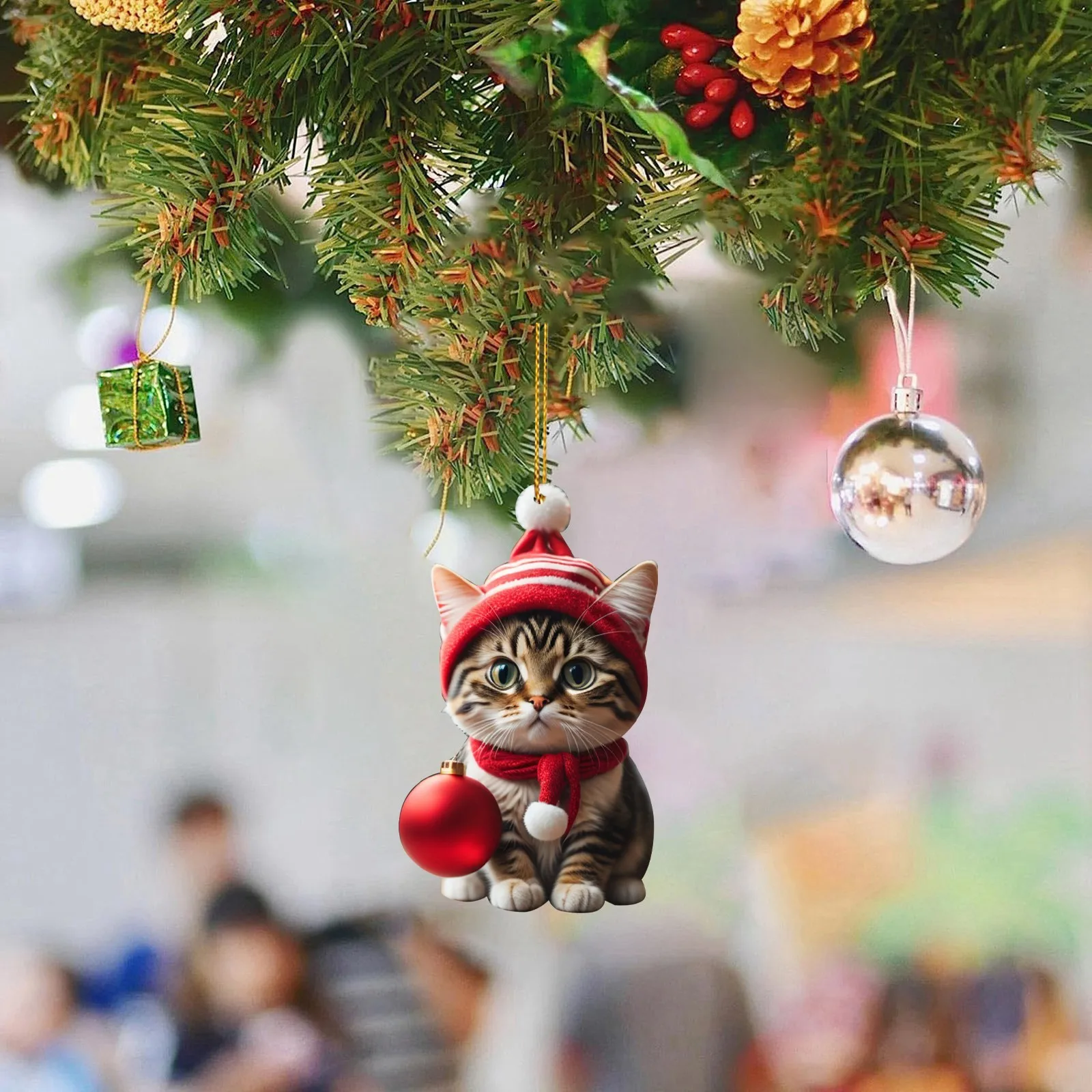 2D Akrila Ziemassvētku Kaķis Rotājumi Ziemassvētku Eglītes Piekārtiem Rotājumi Kulons Gudrs Dubultās Drukas Ziemassvētku Dekori Jauns Gads, 20242