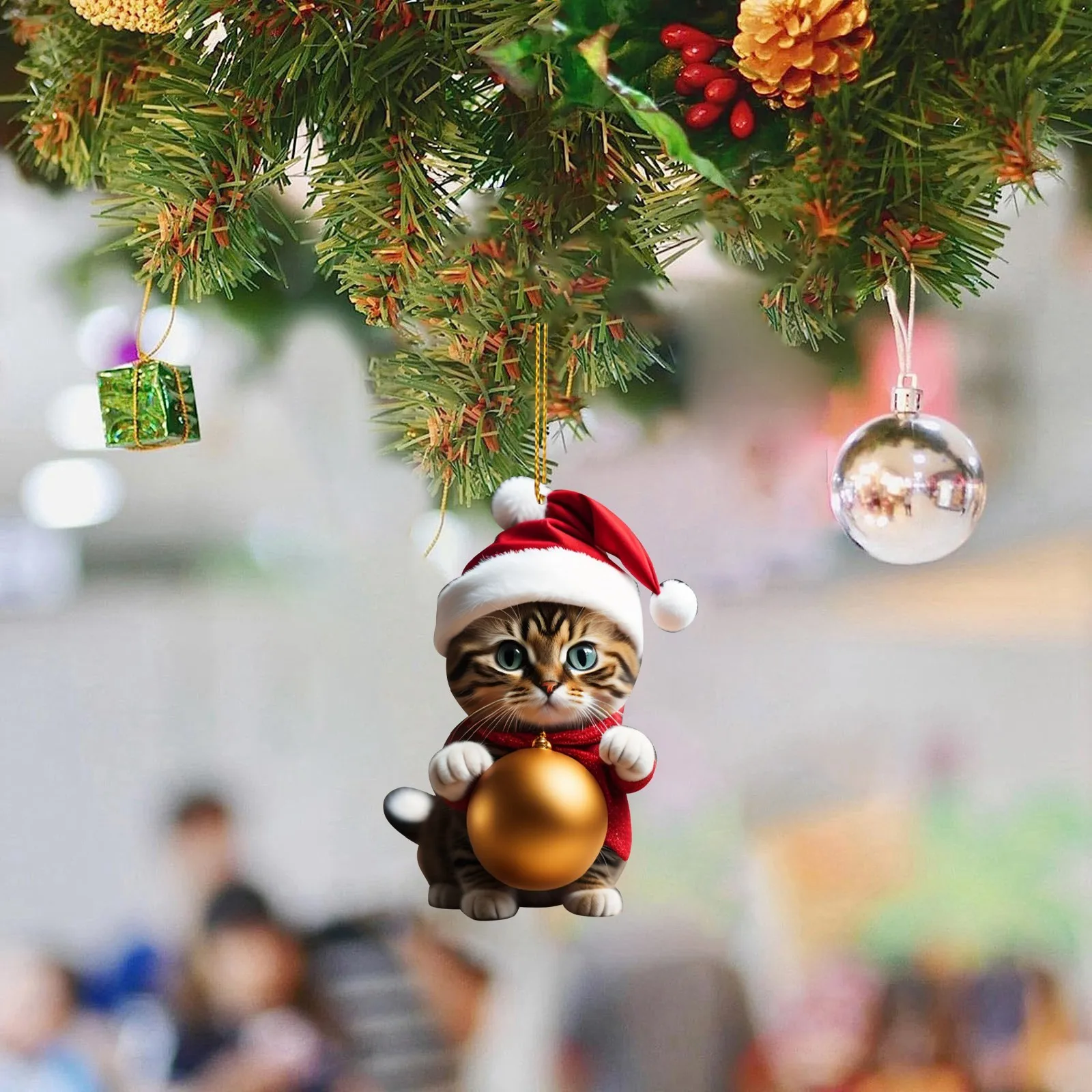 2D Akrila Ziemassvētku Kaķis Rotājumi Ziemassvētku Eglītes Piekārtiem Rotājumi Kulons Gudrs Dubultās Drukas Ziemassvētku Dekori Jauns Gads, 20243