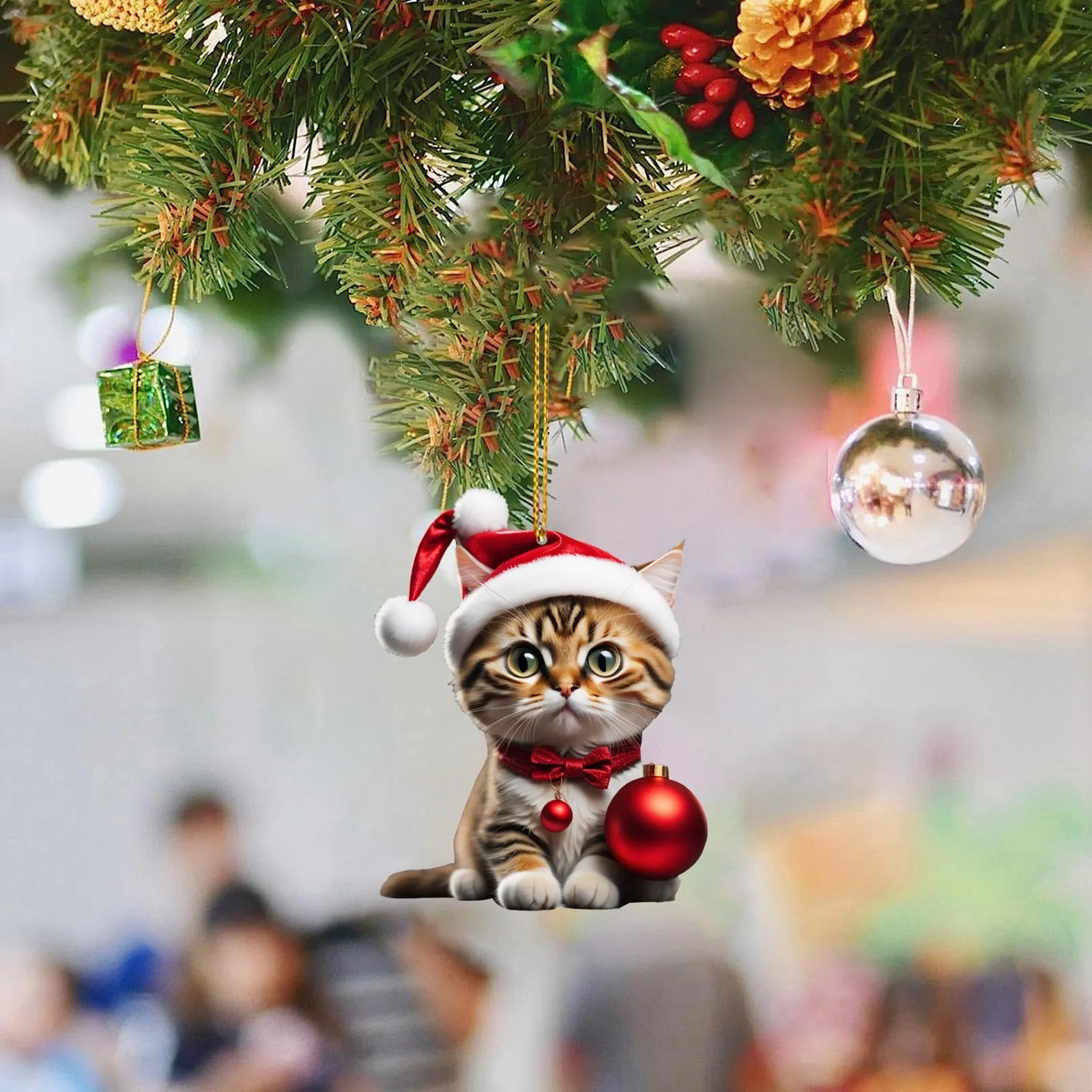 2D Akrila Ziemassvētku Kaķis Rotājumi Ziemassvētku Eglītes Piekārtiem Rotājumi Kulons Gudrs Dubultās Drukas Ziemassvētku Dekori Jauns Gads, 20244