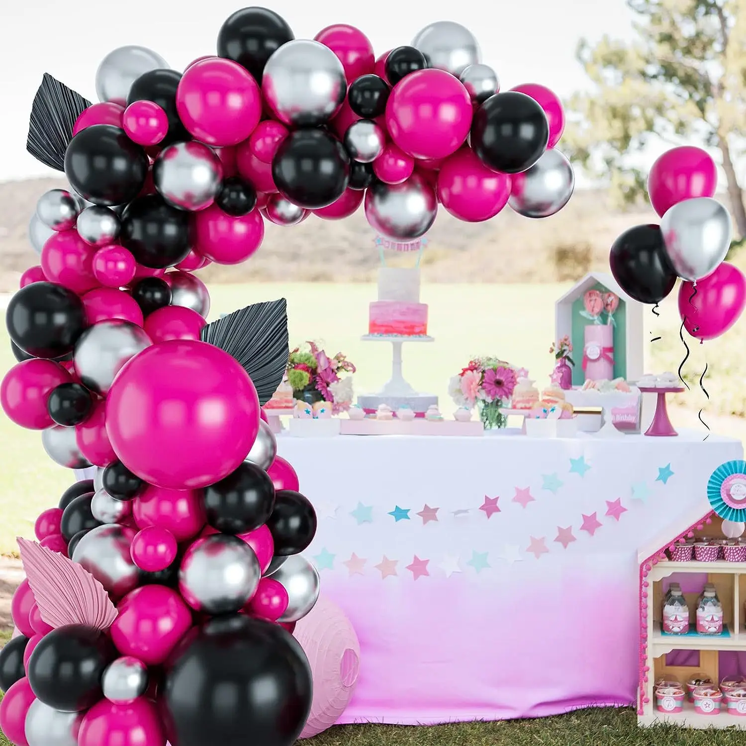 Karstā Rozā, Melnā Balonu Vainags Komplekts Puse Baloni Dzimšanas dienu, Kāzu Dekorēšana Bērnu Duša puse, piederumi mājas decoration20242