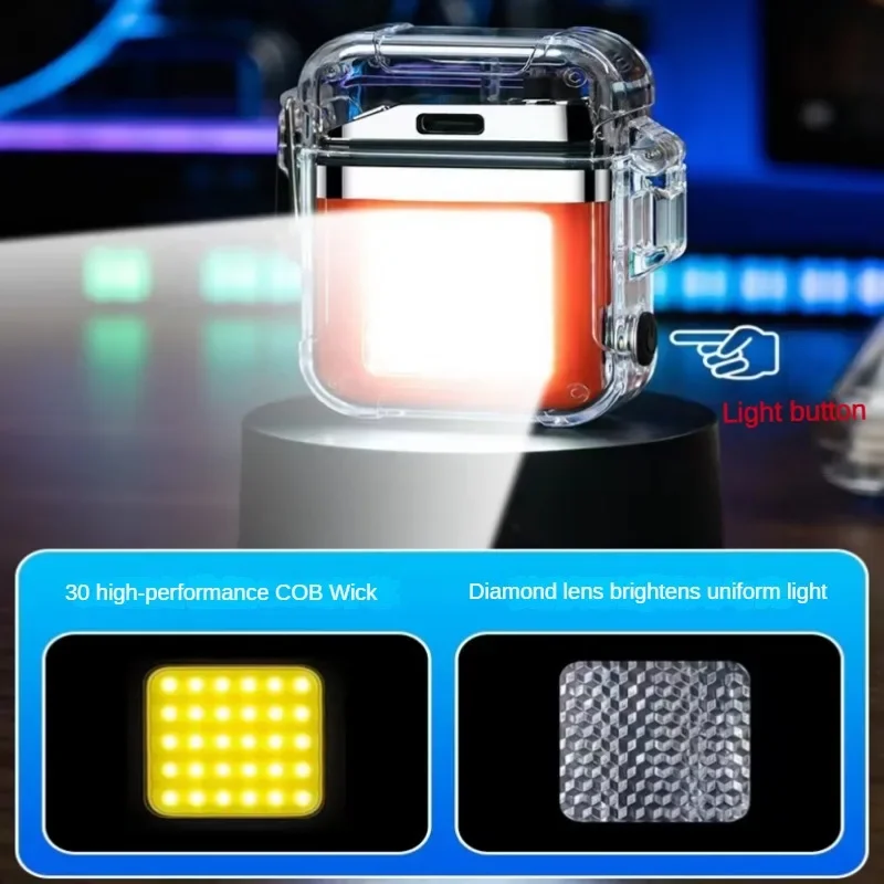 Dual Loka Plazmas Ūdensizturīgs Vieglāks Skatīties Pārredzamu Lādējamu USB Lukturīti Flameless Pretvēja Šķiltavas Āra Kempings4