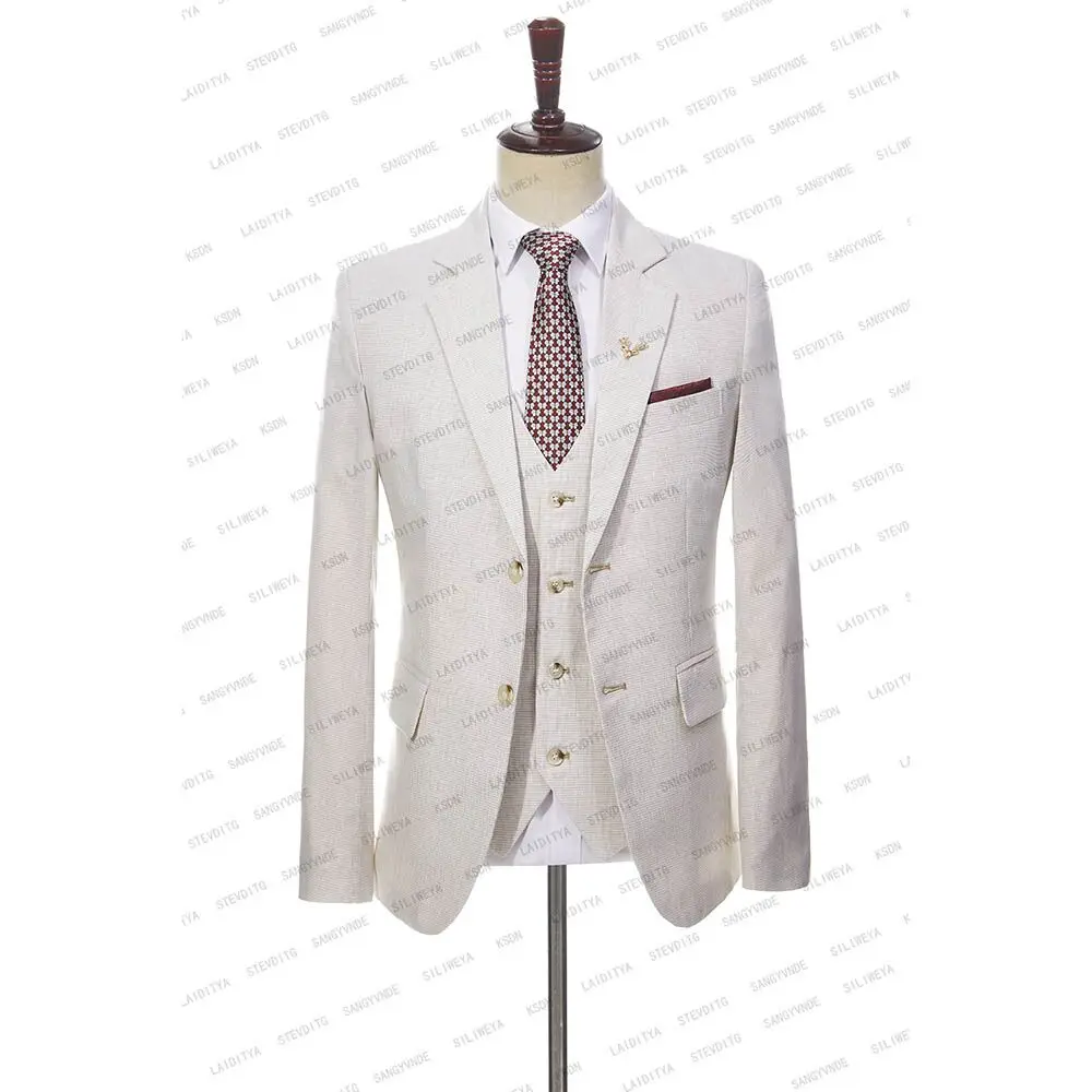 Luksusa Vīriešu Uzvalku Kāzu 2023 Gaiši Haki Vienu Krūtīm, Oficiālas Uzņēmējdarbības Jaka Slim divdaļīgs Kostīms (Jaka+Bikses)3