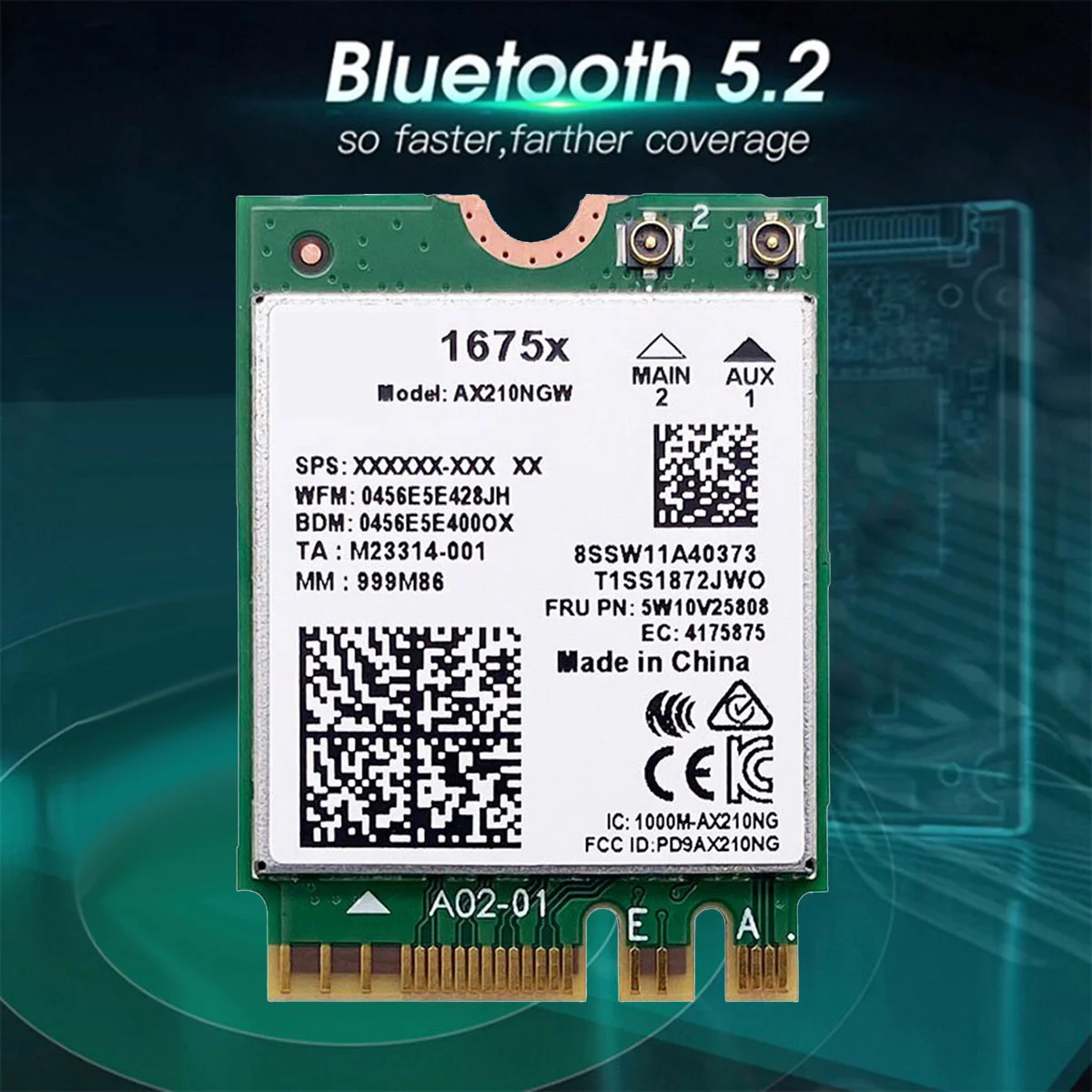 Intel 1675X WiFi Karte+2X8DB Antenas AX210NGW AX1675X Wi-Fi 6E 2.4 G 5G 6G 5374Mbps BT 5.2 M. 2 NGFF WiFi0