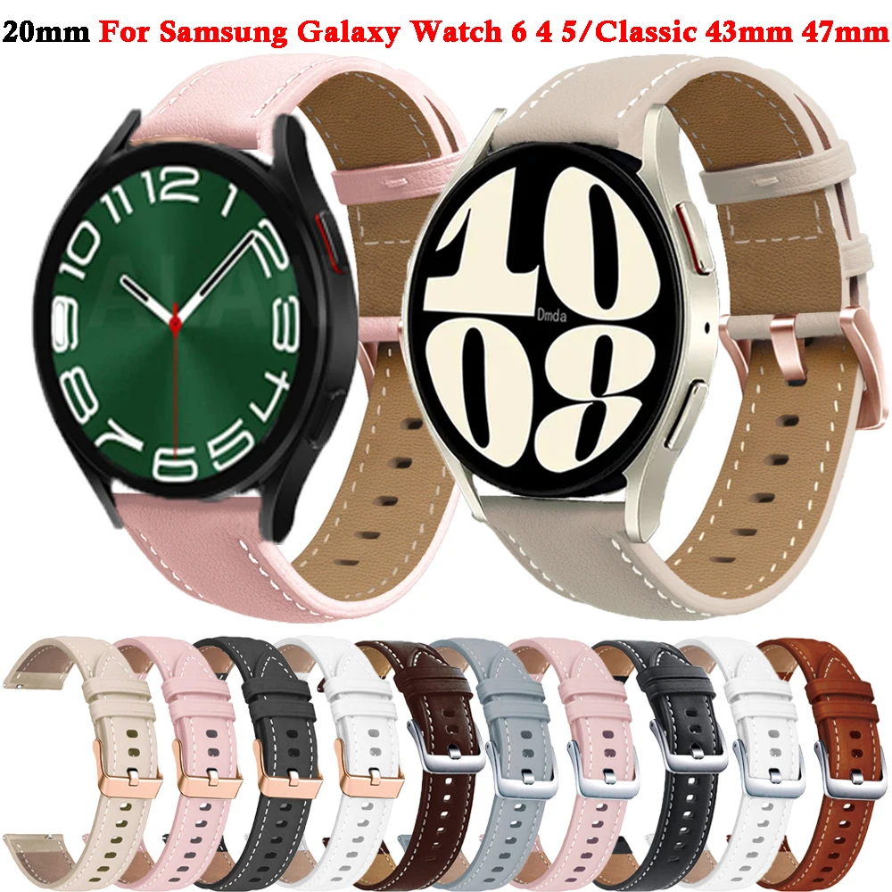 Samsung Galaxy Watch6 Siksna 20mm Ādas Band Galaxy Skatīties 6 4 5 40mm 44mm Classic 47mm 43mm Siksnu Nomaiņa Aproce0