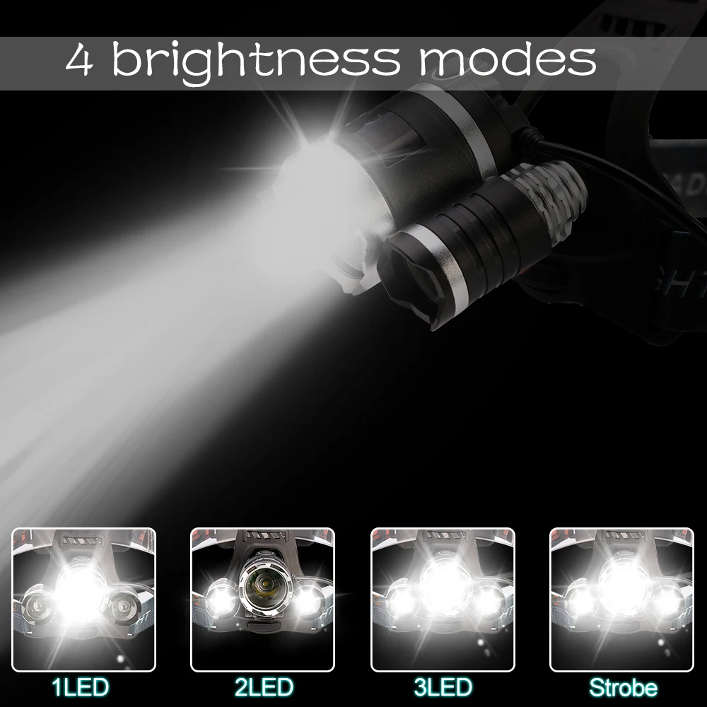 ZK40 Spēcīgs LED Lukturis lukturis 5LED Galvas Lampas 8000lumens Lāpu galvas gaismas 18650 akumulatoru Labākais Kempings/zvejas4
