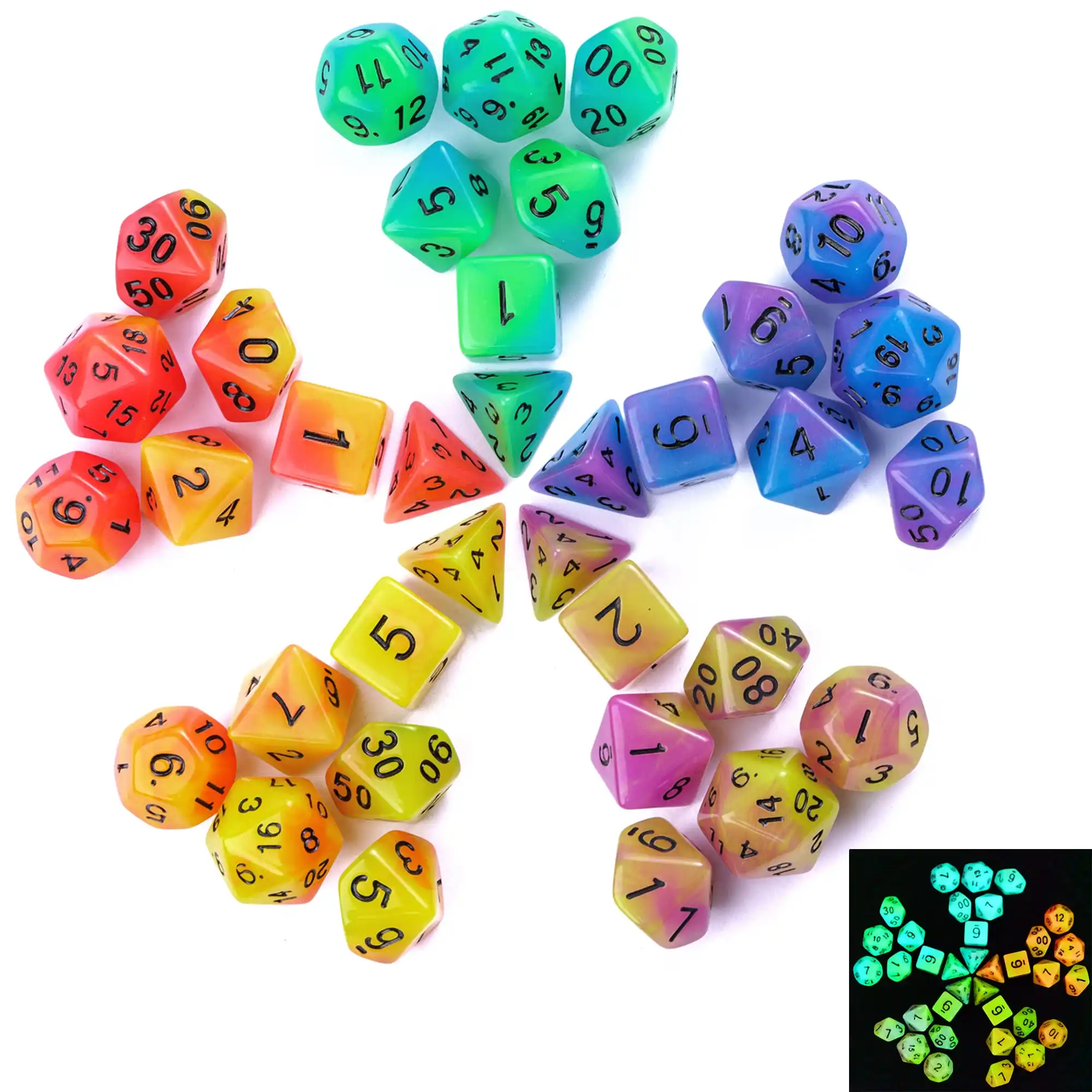 7pcs Gaismas Kauliņu Komplekts Double Krāsas Galda Spēles Polyhedral Dice D20 D10 D12 D8 D6 D4 Nakts Bārs Krogs KTV galda Spēle Ciparu Kauliņš0