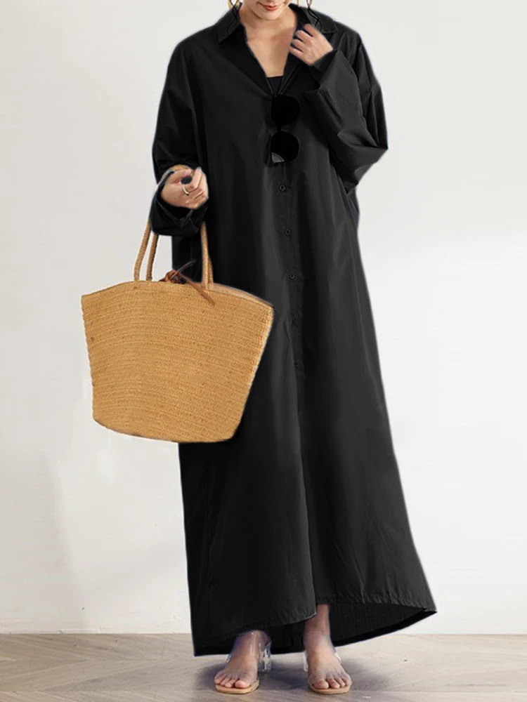 Formālās Kleitas Jaunas Kleitas Sievietēm 2023 Cietā BRĪVS Krekls ar garām Piedurknēm Apkakli Garās Kleitas Streetwear Elegants Puse Drēbes3