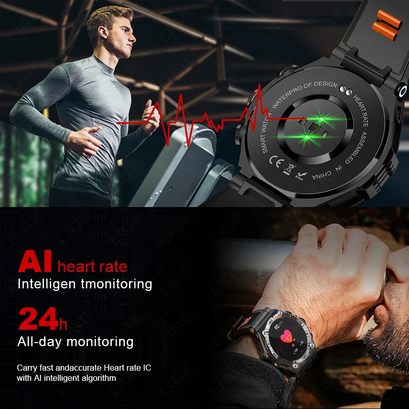 LIGE 700 mAH Akumulators AMOLED Smart Skatīties Vīrieši HD Ekrānu, Bluetooth Zvanu Sporta Fitnesa Pulksteņi IP68 Ūdensnecaurlaidīga Smartwatch Par Xiaomi3