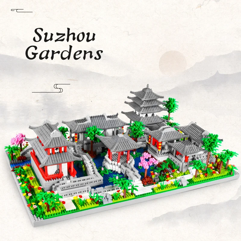 Ķīnas Senā Dārza Stils Celtniecības Bloki Diy Arhitektūras Grove Park Salikt Ķieģeļus Set Home (Sākuma Galda Dekoru, Dāvanu3