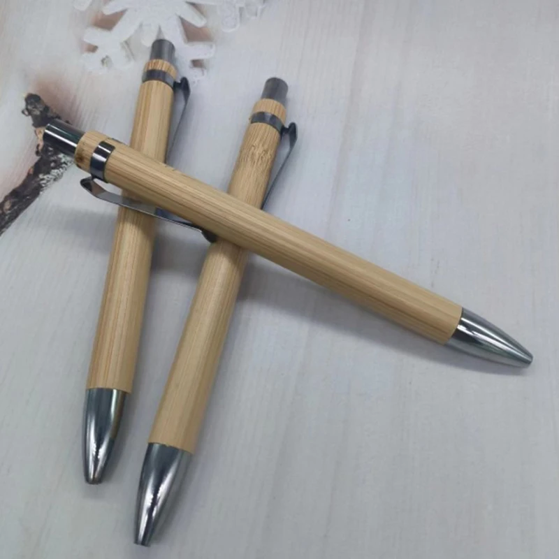 4gab Komplekts Bambusa Koka Lodīšu Pildspalva 1.0 mm Ložu Padoms Zila, Melna Tinte, Paraksts ar Lodīšu Pildspalvu, Biroja, Skolas Wrting Kancelejas preces5