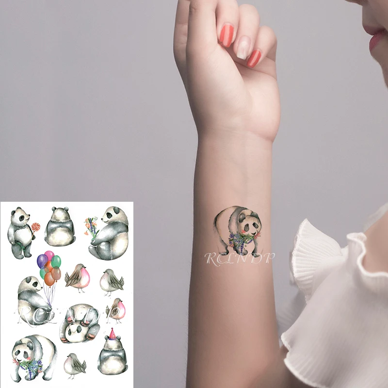 Ūdensnecaurlaidīgus Pagaidu Tetovējumu Uzlīmes Karikatūra Panda Putnu Bolloon Konfekte Viltus Tatto Flash Tetovējums Kāja Mākslas Sievietēm Vīriešiem0