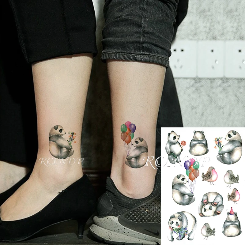 Ūdensnecaurlaidīgus Pagaidu Tetovējumu Uzlīmes Karikatūra Panda Putnu Bolloon Konfekte Viltus Tatto Flash Tetovējums Kāja Mākslas Sievietēm Vīriešiem3