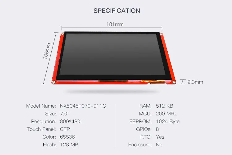 Saprātīga kapacitīvais ekrāns 7 collu cilvēka-mašīnas mijiedarbība HMI angļu versija NX8048P070-011C1