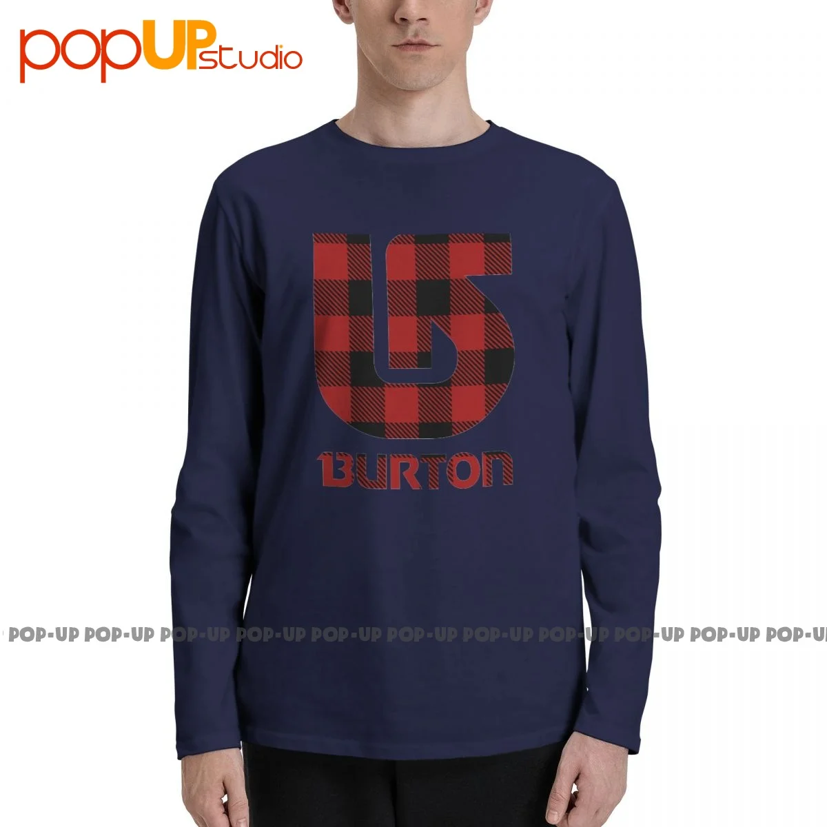 Snovbords, Burton Pelēks Pleds Ar Logo garām Piedurknēm T-Krekli, T-krekls, t-veida Vtg Ikdienas Viss Atbilst Augstas Kvalitātes3