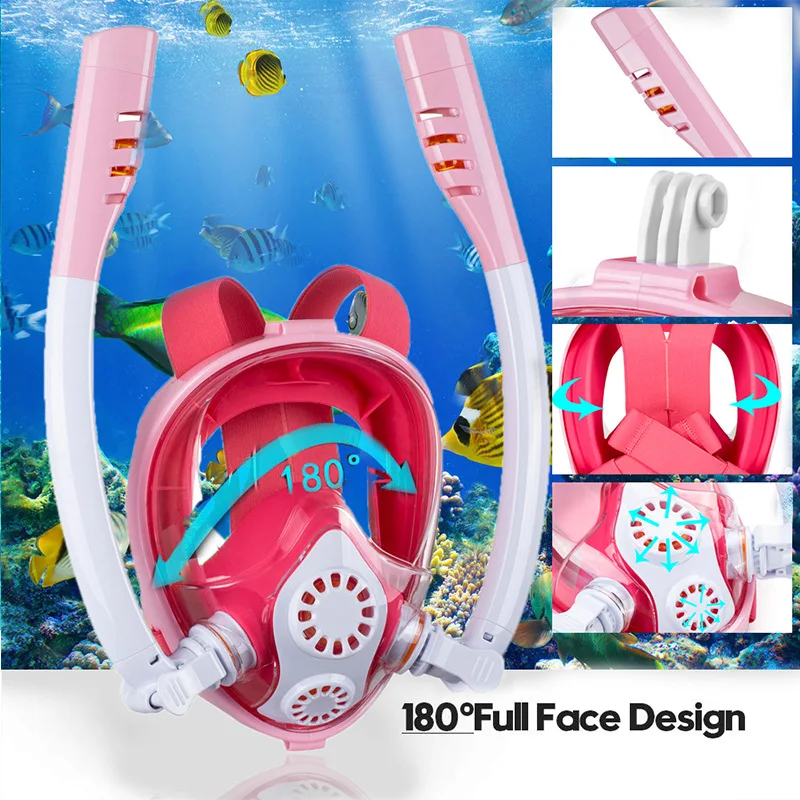 Bērnu Peldēšanas Maska Pilnu Sejas Snorkeling Ūdensizturīgs Atdzist Maska ar Siksnu Niršanu zem ūdens, Spēlējot Iekārtas1