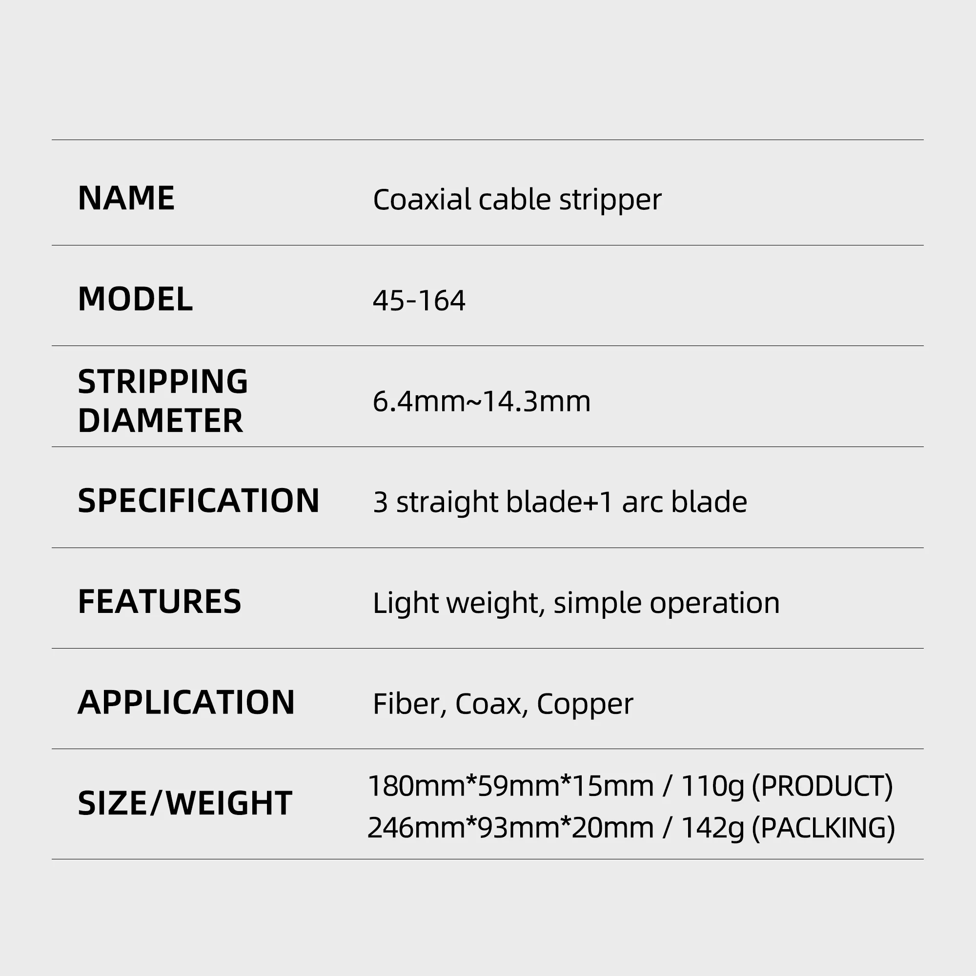 FTTH Tīkla Telekomunikāciju Projektēšana Cable Stripper Optisko Šķiedru Attvaicētājs 45-164 cable stripper Diametrs 6.4 mm-14,3 mm4