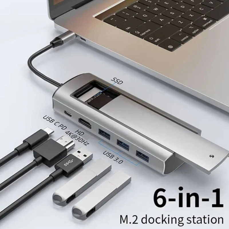 6-In-1 M. 2 SSD USB HUB C dokstacija Ar Diska atmiņas USB 3.0 C Tipa Uz Saderīgām - Laptop portatīvie datori2